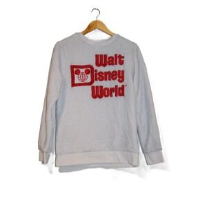 VTG Walt Disney World Fleece Sweatshirt Red Mickey Mouse Logo White Women Size S